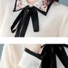Koreańskie kobiety jedwabne koszulki bluzki kobieta satynowa diamenty z długim rękawem bluzki bluzki plus rozmiar muszka 210427
