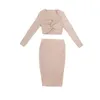 Casual Dresses Womens Elegant Sexy 2 Pieces Set Long Sleeve Party Special Occasion High Quality Bodycon Khaki Bandage Dress