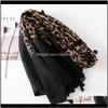 Hattar, halsdukar handskar aessories droppe leverans 2021 svart vinter bomull leopard print kvinnor bruna scarve wraps tjejer mode hijab lång halsduk