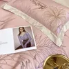 Bedding Sets Luxury Nordic Floral Style Pink Embroidery Cotton Duvet Cover Bed Linen Fitted Sheet Pillowcases Bedclothes Bedspread King Quee