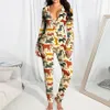 Bulk Womens Pyjamas Rompers Jumpsuits Elegant Mode Lovely Print Bodycon Skinny Långärmad V-Neck Pullover Bekväm Clubwear Sleepwear K8341