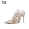 Sandaler vit matt 10cm elegant kontorsskor tunna klackar äkta läder klassiska pumpar skor för kvinnor pekade tå bröllopsklänning skor 220309