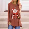 Artı Boyutu S-5XL Moda Noel Santa Baskı Kadın T-shirt Rahat Gevşek Uzun Kollu Temel Tops W773 210526