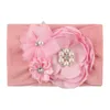 Bébé enfant en bas âge trois fleurs de couleur unie avec perle bandeau élastique en Nylon large bandeau Photo accessoires cheveux bricolage accessoires