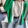 Autumn Winter Korean casual sweater patchwork color V-neck loose long sleeve knitted Cardigans coat 210529