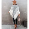 Kobiety Sweter Patchwork Tassel Dzianiny Z Długim Rękawem Loose Casual Cloak Winter Top Autumn 210524