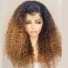 Fecho de renda sintética peruca afro kinky encaracolado longo ombre luz castanho cabelo natural estilo natural 18inch para mulheres