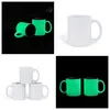 Sublimation tasse lumineuse vierge transfert de chaleur personnalisé tasse en céramique lueur dans le noir 11 oz tasse d'eau blanche