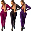 Women long sleeve Jumpsuits fall winter clothes plus size 2XL zipper front Rompers Casual print Overalls sexy skinny bodysuits Sports leggings 5869