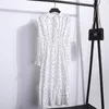 여성 긴 소매 레드 블랙 플로랄 폴카 도트 빈티지 쉬폰 셔츠 드레스 캐주얼 겨울 미디 드레스 210507