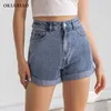 Okuohao hoge taille denim shorts vrouwen plus size mode casual slanke jeans korte gewassen sexy vrouwelijke zomer katoen 210719