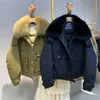 女性ラペルショートパウガジャケット女性の暖かい緩い黒い雪の除外211126のための本物の自然の毛皮の冬の白いアヒルのDowm Parkaのコート