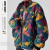 Hip Hop Reversible Jacket Parka Colorful Camouflage Streetwear Men Harajuku Windbreaker Fleece Winter Coat Mens Clothing 210601