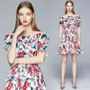 Designer Runway Women's Summer Dress Off The Shoulder Elastic Waist Floral Print Elegant Mini Es Ladies Short 210506