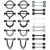 14G roestvrijstalen rechte barbell tong tong ringen ringen vrouwen cz hart ketting dangle nippel piercing