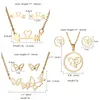 Exquisite Butterfly Flower Shape Pendant Neckalce Stainless Steel Jewelry Set Clavicle Chain Necklaces Earings Sets for Women