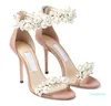 Luxury-Elegant Summer Maisel Pearl Embellished Sandals Shoes Ankle Strap Lady High Heels Women's Luxurious Brand Party Dress Wedding EU35-43