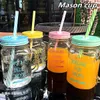 BPA Free Gradiënt Mason Jar of Milk Tea Cup Classic Geïsoleerde Tuimelaar Ketel Metalen Cover met een stro grootte stro 210804