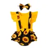 Abbigliamento set 2021 Costine Abbigliamento per neonati a maglia Abbigliamento per neonati Estate Vestiti Set Ruffles Top + Floral Sunflower Bow Spender Short Outfit