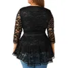 6XL Plus Size Lace Patchwork Blouse Women Spring Loong Sleeve Shirts Hollow Out Laides Tops Elegant Slim Blouses Blusas D30 210317