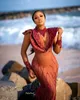 2021 Plus Size Arabisch Aso Ebi Luxuriöse Meerjungfrau Spitze Perlen Ballkleider Sexy Lange Ärmel Abend Formale Party Zweite Empfangskleider ZJ364