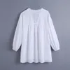 White Oversized Embroidery Ruffle Collar Women's Blouses Summer Elegant Lace Cotton Ladies Tops Long Sleeve Streetwear 210430