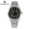 San Martin 39mm Black Dial Men's Pilot Wristwatch Sapphire YN55A Automatic Movement 20Bar Waterproof Luminous Military Watch