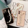 Love Gilded Plating Cases With Pearl Bracelet Wristband for iPhone 12 Pro Max Mini 7/8 Plus Protective Back Cover 5 Colors