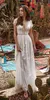 White Lace Woman Wedding Dresses V Neck Short Sleeve Backless Party Long Maxi Dress A Line Floor Length Bohemian Bridal Gowns 210625
