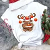 Women's T-Shirt FIXSYS Women White Female Cartoon Reindeer Cute Graphic Tee Merry Christmas T Shirt Short Sleeve Casual Tops