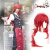 Genshin Impact Wig Diluc Cosplay 60cmの長さの赤いかつら暑さ耐性合成ウィッグハロウィーンマスカレードヘアアニメ服Y0903