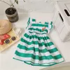 Korean Girls Striped Cotton Causal Dress Clothing for Kids Ruffles Sleeve Carrot Lovely Summer Sundress 210529