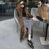 Kvinnors Trench Coats Women Coat Leopard Print Oversize Höst Lång Kvinnlig Corduroy Stativ Sleeve Loose Plus Size Maxi Windbreaker