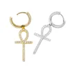 TOPGRILLZ Glacé Zircon Ankh Croix Boucle D'oreille Or Argent Couleur Micro Pavé AAA Bling CZ Pierre Boucles D'oreilles Pour Homme Femmes Hip Hop Bijoux 211009