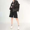 [Eam] Loose Fit Svart Ruffles Stitch Stor Storlek Jacka Lapel Långärmad Kvinnor Coat Mode Vår Höst 1B89401 210512