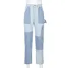 Bleu droit Y2K Jeans pour filles femme patché femmes mode Vintage Denim pantalon taille haute pantalon Harajuku Capris 210510