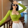 Yoga Outfit Женщины футболки V-образным вырезом с длинным рукавом Sexy Low-Cut Navel Surge T-рубашка Женская осень зима короткая топ для похудения пилатес на открытом воздухе