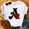 Custom Name Letter Combination T-shirt Flower letter Font A B C D E F G Short sleeve Clothes woman Tee Tops X0527