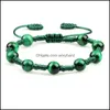 Smycken pärlstav, strängar handgjorda chakra pärlstav armband naturliga gröna tiger ögon stenarmband 5 färgtråd flätad tråd armband kvinnor yo