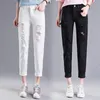 1Plus Size White Ripped Boyfriend Ankle Jeans Women Casual Spring Summer Plain Denim Harem PANT Trousers Womans 210514