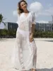 Seksowna koronka See Through Beach Dress For Kobiet Długie białe kąpiel Bikini Ukryj ponad Rozmiar Saida de Praia szat