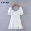 Polka Dot White Lace Dress Up Hollow Out Mini Sommer Sun Beach Boho es Casual Fashion Vestidos Mujer 210427