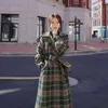 Vintage Plaid Verdicken Frauen Wolle Langen Mantel Outercoat Winter Warme einreiher Gürtel Koreanische Damen Mantel Femme 210518