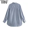 Женские моды негабаритные боковые вентиляционные отверстия полосатые блузки старинные с длинным рукавом кнопки женские рубашки Blusas Chic Tops 210507