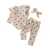 Euro American Christmas Girl Clothing Set Love Heart Print Romper + Pantalones + Diadema Otoño 100% Algodón Ropa suave para niños Conjuntos de 3 piezas 351C3