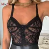 Sexy spaghetti riem bustier top vrouwen wit mesh kant patchwork camis zomer vintage off schouder backless oogst 210517