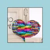 Key Rings Jewelry Sequins Heart Chain Real Leather Keychain Car Ring Gift Drop Delivery 2021 Ti9Ou