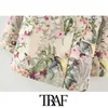 TRAF Women Fashion Office Wear Floral Print Blazer Coat Vintage Long Sleeve Pockets Female Outerwear Chic Tops X0721