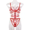 Exotisk underkläder uppsättning för kvinnor Sexunderkläder Set Perspektiv Lace Halter Bralette Open Bra Öppna Crotch Panties Fishnet Underkläder 210515