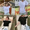 Mulheres preto branco tshirt senhoras t-shirt casual curva chique manga curta harajuku tees feminino verão o pescoço slim tops 210601